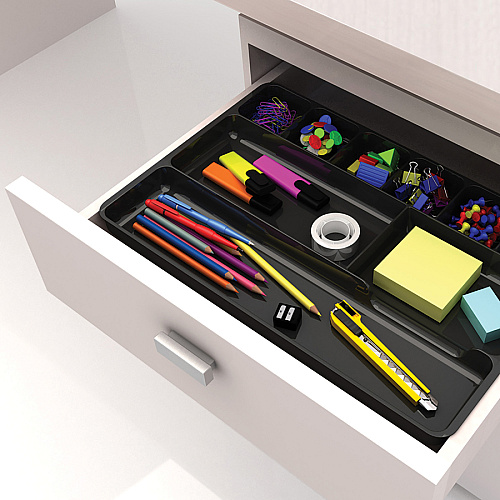 Deflecto Sustainable Office Drawer Organizer 9 Compartment(s) - 1.13" Height x 14" Width x 9.13" Depth - 30% Recycled - Black - 1 Each (38104)