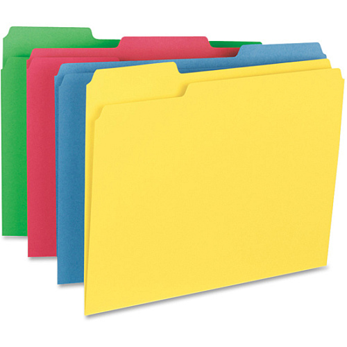 Business Source 1/3 Tab Cut Letter Recycled Top Tab File Folder 8 1/2" x 11" - Top Tab Location - Assorted Tab Position - 14 pt. - 1 Plys - Assorted - Heavyweight, Durable, Sturdy - 10% Recycled - 50 / Box (BSN16517)