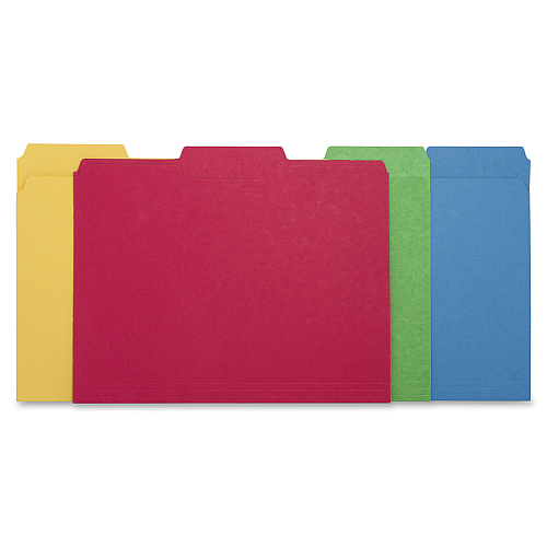 Business Source 1/3 Tab Cut Letter Recycled Top Tab File Folder 8 1/2" x 11" - Top Tab Location - Assorted Tab Position - 14 pt. - 1 Plys - Assorted - Heavyweight, Durable, Sturdy - 10% Recycled - 50 / Box (BSN16517)