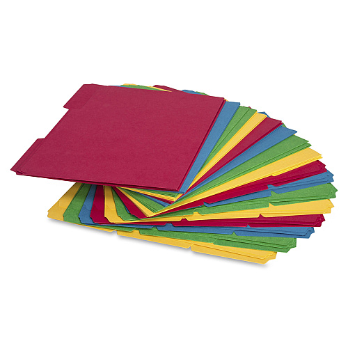 Business Source 1/3 Tab Cut Letter Recycled Top Tab File Folder 8 1/2" x 11" - Top Tab Location - Assorted Tab Position - 14 pt. - 1 Plys - Assorted - Heavyweight, Durable, Sturdy - 10% Recycled - 50 / Box (BSN16517)