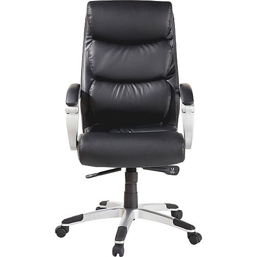 Lorell Executive High-back Chair with Flexing Arms Powder Coated Frame Color - 5-star Base - Black, Silver - Bonded Leather - 1 Each (LLR60620)