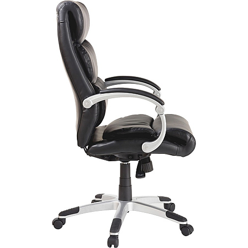 Lorell Executive High-back Chair with Flexing Arms Powder Coated Frame Color - 5-star Base - Black, Silver - Bonded Leather - 1 Each (LLR60620)
