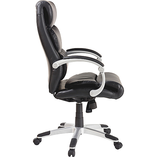 Lorell Executive High-back Chair with Flexing Arms Powder Coated Frame Color - 5-star Base - Black, Silver - Bonded Leather - 1 Each (LLR60620)