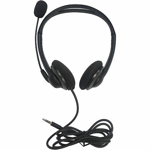 Compucessory Lightweight Stereo Headphones with Mic Stereo - Mini-phone (3.5mm) - Wired - 32 Ohm - 20 Hz to 20 kHz - Over-the-head - Binaural - Semi-open - 5.92 ft Cable - Black (15154)