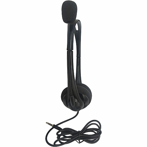 Compucessory Lightweight Stereo Headphones with Mic Stereo - Mini-phone (3.5mm) - Wired - 32 Ohm - 20 Hz to 20 kHz - Over-the-head - Binaural - Semi-open - 5.92 ft Cable - Black (15154)