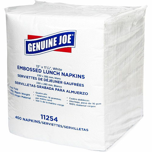 Genuine Joe Lunch Napkins 1 Ply - Quarter-fold - 13" Width x 11.25" Length - White - 400 / Pack (GJO11254)