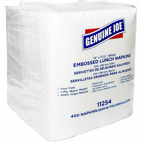 Genuine Joe Lunch Napkins 1 Ply - Quarter-fold - 13" Width x 11.25" Length - White - 400 / Pack (GJO11254)