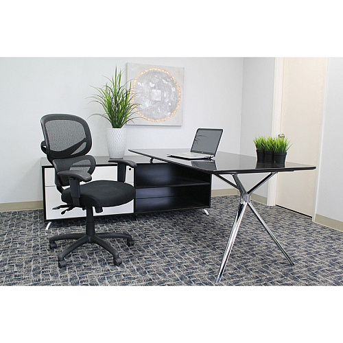 Lorell Mesh-Back Executive Chair Black Fabric Seat - Black Mesh Back - 5-star Base - Black, Silver - Fabric - 1 Each (LLR60622)