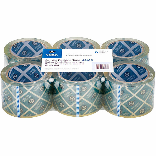Business Source Acrylic Packing Tape 55 yd Length x 3" Width x 2.5 mil Thickness - 3" Core - Clear - Pressure-sensitive Poly - Acrylic Backing - For Mailing, Shipping, Storing - 6 / Pack (BSN44415)