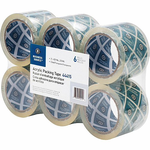 Business Source Acrylic Packing Tape 55 yd Length x 3" Width x 2.5 mil Thickness - 3" Core - Clear - Pressure-sensitive Poly - Acrylic Backing - For Mailing, Shipping, Storing - 6 / Pack (BSN44415)
