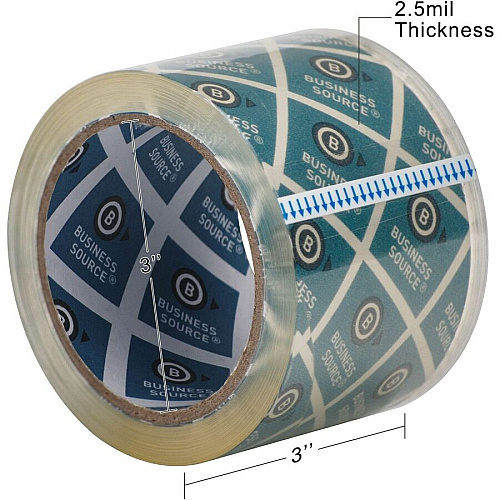 Business Source Acrylic Packing Tape 55 yd Length x 3" Width x 2.5 mil Thickness - 3" Core - Clear - Pressure-sensitive Poly - Acrylic Backing - For Mailing, Shipping, Storing - 6 / Pack (BSN44415)