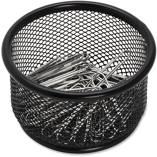 Lorell Mesh Wire Pencil Cup Holder 3.8" Height x 2.1" Width - Steel - Black - 1 Each (LLR84150)