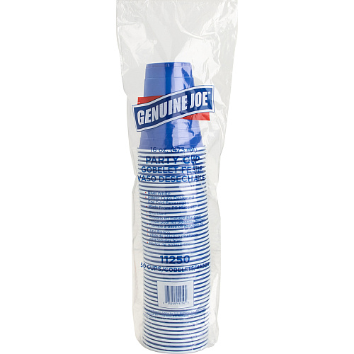 Genuine Joe 16 oz Party Cups 16 fl oz - Blue, White - Plastic - Party, Cold Drink, Beverage - 50 / Pack (GJO11250)