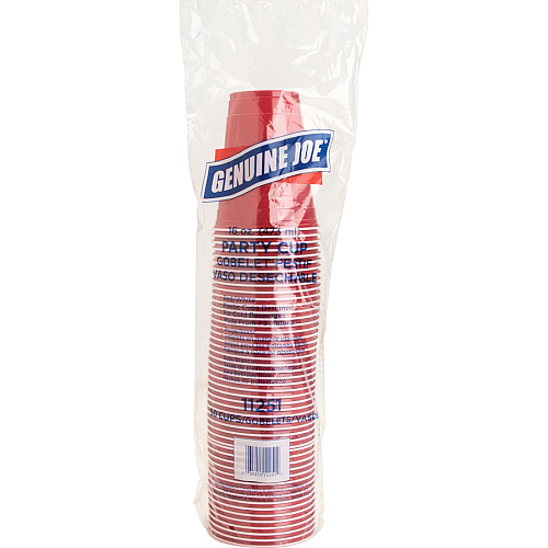 Genuine Joe 16 oz Party Cups 16 fl oz - Red - Plastic - Party, Cold Drink - 50 / Pack (GJO11251)