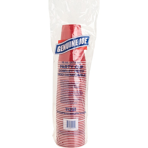 Genuine Joe 16 oz Party Cups 16 fl oz - Red - Plastic - Party, Cold Drink - 50 / Pack (GJO11251)