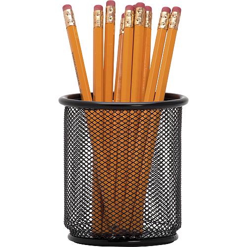 Lorell Mesh Wire Pencil Cup Holder 3.5" Height x 3.9" Width - Steel - Black - 1 Each (LLR84149)