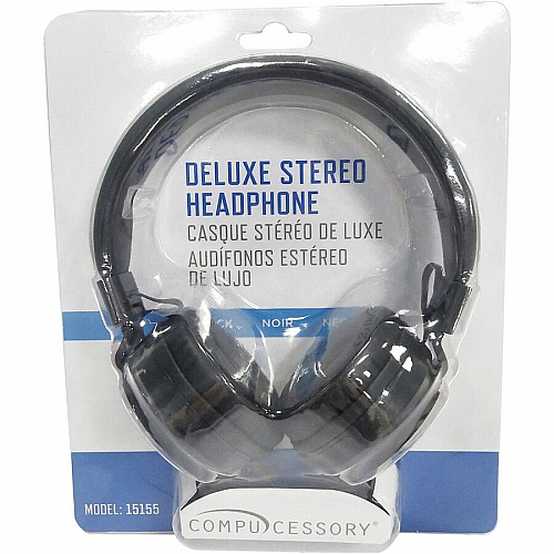 Compucessory Deluxe Stereo Headphones Stereo - Mini-phone (3.5mm) - Wired - 32 Ohm - 20 Hz to 20 kHz - Over-the-head - Binaural - Circumaural - 5.92 ft Cable - Black - 1 Each (15155)