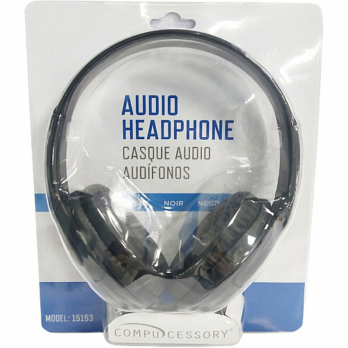 Compucessory Stereo Headset with Built-in Microphone Stereo - Mini-phone (3.5mm) - Wired - 32 Ohm - 20 Hz to 20 kHz - Over-the-head - Binaural - Circumaural - 3.93 ft Cable - Black - 1 Each (15153)