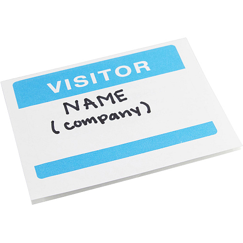 SICURIX Self-adhesive Visitor Badge 3 1/2" Width x 2 1/4" Length - Removable Adhesive - Rectangle - Inkjet, Laser - White, Blue - Self-adhesive, Easy Peel - 2 / Sheet - 100 / Box (67630)