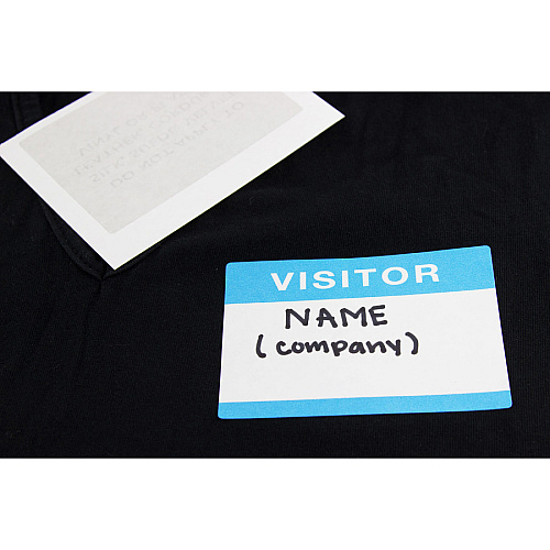 SICURIX Self-adhesive Visitor Badge 3 1/2" Width x 2 1/4" Length - Removable Adhesive - Rectangle - Inkjet, Laser - White, Blue - Self-adhesive, Easy Peel - 2 / Sheet - 100 / Box (67630)
