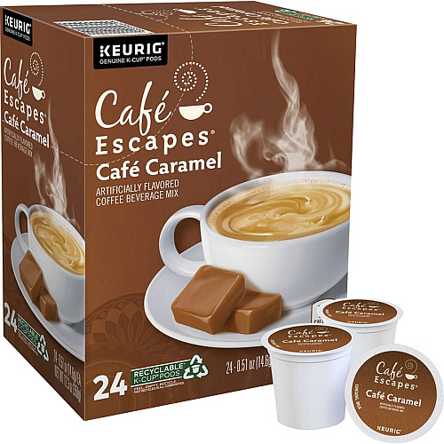 Cafe Escapes Caf&eacute; Escapes&reg; K-Cup Caf&eacute; Caramel Coffee Compatible with Keurig Brewer - Light - K-Cup, Pod - 24 / Pack (6813)