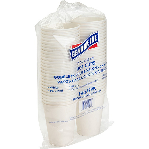 Genuine Joe 12 oz Disposable Hot Cups 12 fl oz - White - Polyurethane - Hot Drink, Beverage - 50/Pack - 20 / Carton (GJO19047CT)
