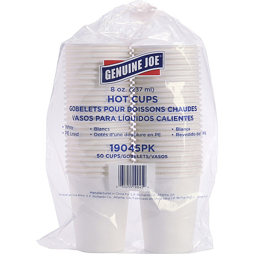 Genuine Joe 8 oz Disposable Hot Cups 8 fl oz - White - Polyurethane - Hot Drink, Beverage - 50/Pack - 20 / Carton (GJO19045CT)