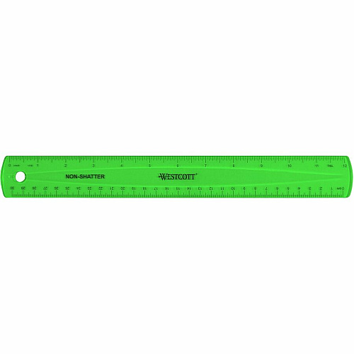 Westcott Shatterproof Ruler 11.8" Length - 1/16 Graduations - Metric Measuring System - Translucent Assorted - 1 Each (14381)