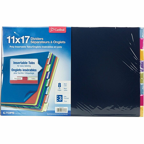 Cardinal 11x17 Poly Insertable Dividers 8 Tab(s) - 8 Tab(s)/Set - 11" Divider Width x 17" Divider Length - Clear Poly Divider - Multicolor Tab(s) - Scratch Resistant - 1 Each (84803)