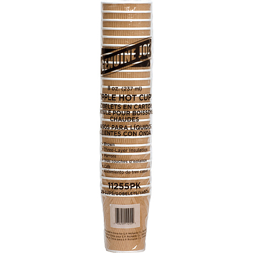 Genuine Joe 8 oz Rippled Hot Cups 8 fl oz - Brown - Beverage, Hot Drink - 25 / Pack (GJO11255)