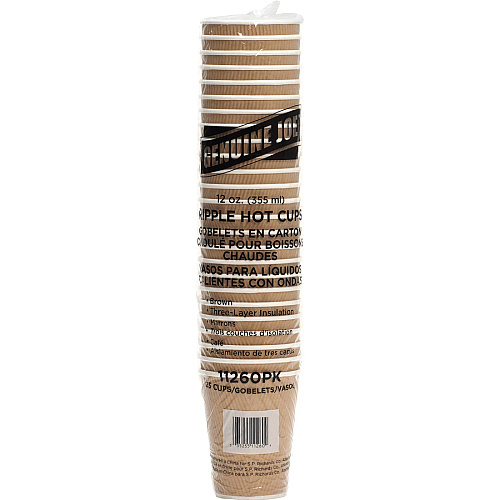 Genuine Joe 12 oz Rippled Hot Cups 12 fl oz - Brown - Beverage, Hot Drink - 25 / Pack (GJO11260)