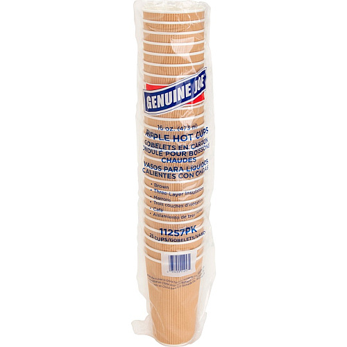 Genuine Joe 16 oz Rippled Hot Cups 16 fl oz - Brown - Hot Drink, Beverage - 25/Pack - 20 / Carton (GJO11257CT)
