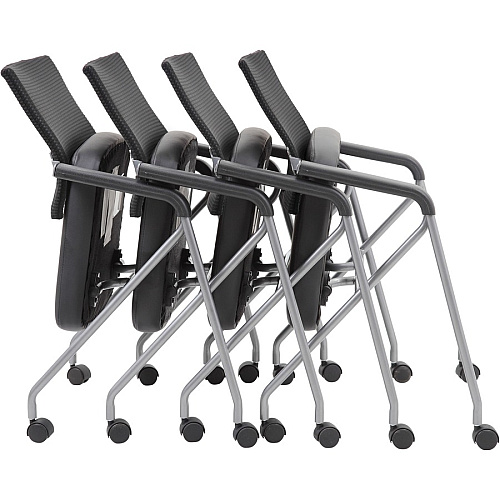 Boss Caressoft Plus Training Chair Black Seat Color - Vinyl Seat Material - Black Back Color - Mesh Back Material - Pewter Frame Material - Four-legged Base - Armrest - 2 / Carton (B18062)