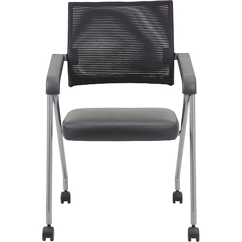 Boss Caressoft Plus Training Chair Black Seat Color - Vinyl Seat Material - Black Back Color - Mesh Back Material - Pewter Frame Material - Four-legged Base - Armrest - 2 / Carton (B18062)