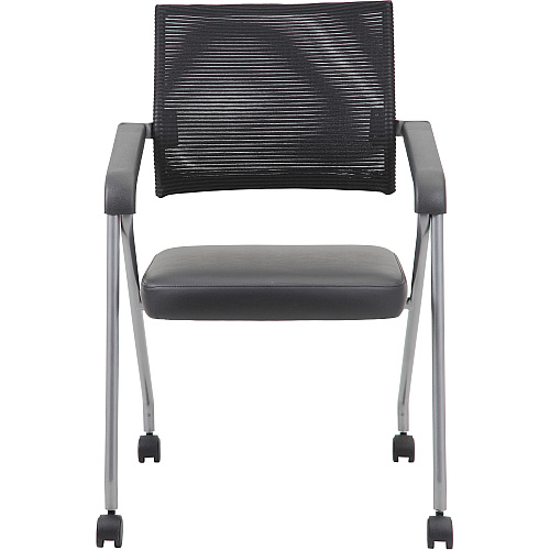 Boss Caressoft Plus Training Chair Black Seat Color - Vinyl Seat Material - Black Back Color - Mesh Back Material - Pewter Frame Material - Four-legged Base - Armrest - 2 / Carton (B18062)