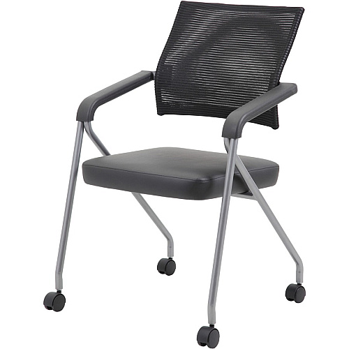Boss Caressoft Plus Training Chair Black Seat Color - Vinyl Seat Material - Black Back Color - Mesh Back Material - Pewter Frame Material - Four-legged Base - Armrest - 2 / Carton (B18062)