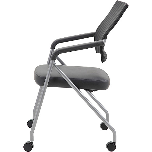 Boss Caressoft Plus Training Chair Black Seat Color - Vinyl Seat Material - Black Back Color - Mesh Back Material - Pewter Frame Material - Four-legged Base - Armrest - 2 / Carton (B18062)