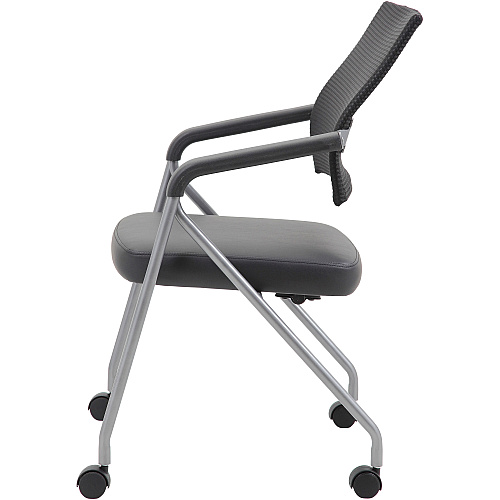 Boss Caressoft Plus Training Chair Black Seat Color - Vinyl Seat Material - Black Back Color - Mesh Back Material - Pewter Frame Material - Four-legged Base - Armrest - 2 / Carton (B18062)
