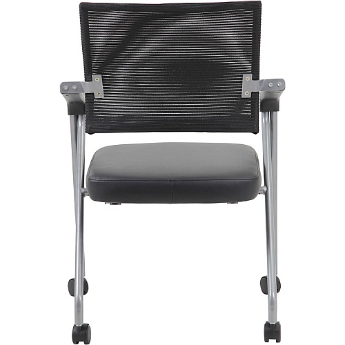 Boss Caressoft Plus Training Chair Black Seat Color - Vinyl Seat Material - Black Back Color - Mesh Back Material - Pewter Frame Material - Four-legged Base - Armrest - 2 / Carton (B18062)