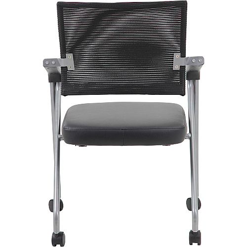 Boss Caressoft Plus Training Chair Black Seat Color - Vinyl Seat Material - Black Back Color - Mesh Back Material - Pewter Frame Material - Four-legged Base - Armrest - 2 / Carton (B18062)