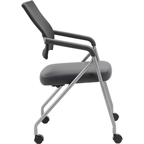 Boss Caressoft Plus Training Chair Black Seat Color - Vinyl Seat Material - Black Back Color - Mesh Back Material - Pewter Frame Material - Four-legged Base - Armrest - 2 / Carton (B18062)