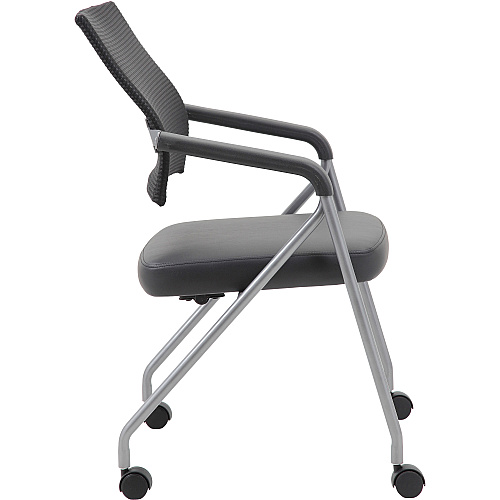 Boss Caressoft Plus Training Chair Black Seat Color - Vinyl Seat Material - Black Back Color - Mesh Back Material - Pewter Frame Material - Four-legged Base - Armrest - 2 / Carton (B18062)