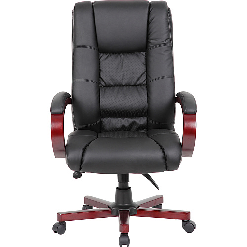 Boss Executive Chairs Black Seat Color - Dacron Seat Material - 5-star Base - Mahogany - Wood - Armrest - 1 Each (B8991M)