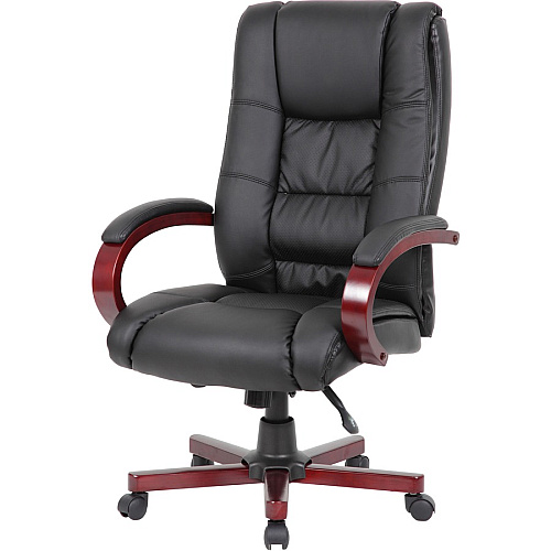 Boss Executive Chairs Black Seat Color - Dacron Seat Material - 5-star Base - Mahogany - Wood - Armrest - 1 Each (B8991M)