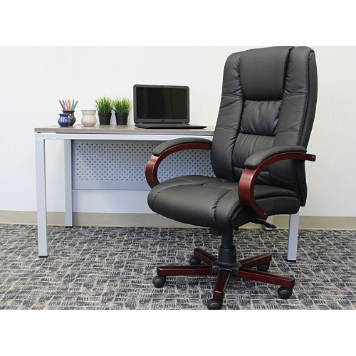 Boss Executive Chairs Black Seat Color - Dacron Seat Material - 5-star Base - Mahogany - Wood - Armrest - 1 Each (B8991M)