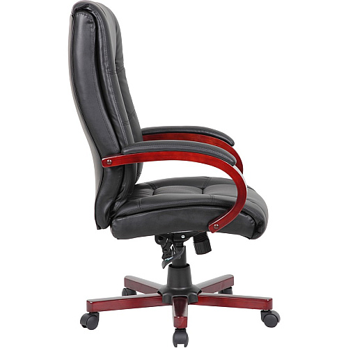 Boss Executive Chairs Black Seat Color - Dacron Seat Material - 5-star Base - Mahogany - Wood - Armrest - 1 Each (B8991M)