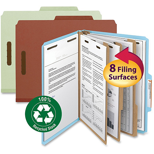 Smead 2/5 Tab Cut Letter Recycled Classification Folder 8 1/2" x 11" - 3" Expansion - 2 x 2K Fastener(s) - Top Tab Location - Right of Center Tab Position - 3 Divider(s) - 25 pt. - Blue - Eco-friendly, Durable - 100% Recycled - 10 / Box (14090)