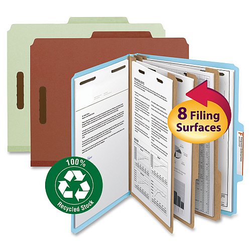 Smead 2/5 Tab Cut Letter Recycled Classification Folder 8 1/2" x 11" - 3" Expansion - 2 x 2K Fastener(s) - Top Tab Location - Right of Center Tab Position - 3 Divider(s) - 25 pt. - Blue - Eco-friendly, Durable - 100% Recycled - 10 / Box (14090)