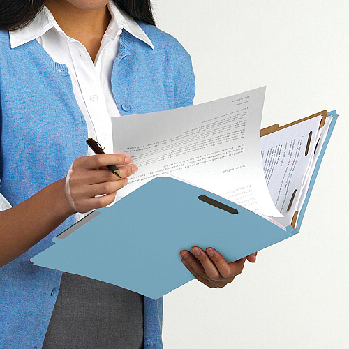 Smead 2/5 Tab Cut Legal Recycled Classification Folder 8 1/2" x 14" - 3" Expansion - 2 x 2K Fastener(s) - Top Tab Location - Right of Center Tab Position - 3 Divider(s) - 25 pt. - Pressboard - Blue - 100% Recycled - 10 / Box (19090)