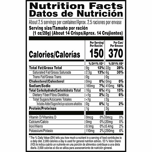 Pringles&reg Sour Cream & Onion Sour Cream, Onion - 1 Serving Can - 2.50 oz Can - 12 / Carton (84560)